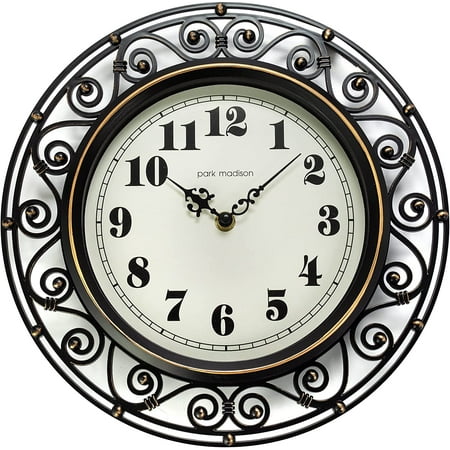 Decorative Iron Style Wall Clock 12 Inch Silent Battery Operated Vintage Elegant Retro Clocks for Living Room Decor, Kitchen Office Dining Room Bedroom School Classroom (13736)