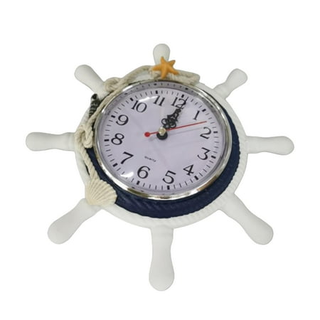 Decorative Livingroom Bedroom Shell Steering Wheel Rudder Wall Clock