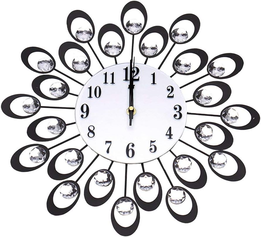 Decorative Metal Wall Clock Retro Clock Starburst Easy Read 12H Display, for Living Room and Bedroom.-Black