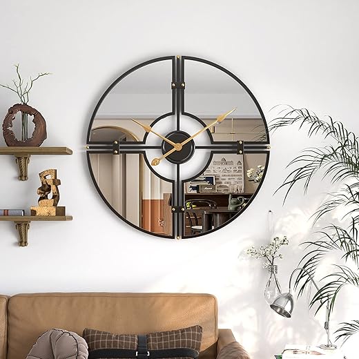 Decorative Mirror Wall Clocks 20inch Large Modern Wall Clock for Living Room Battery Operated Non Ticking Wall Clocks for Kitchen, Bedroom, Study Decoration