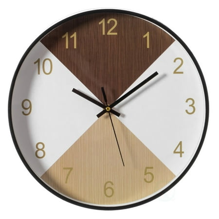 Decorative Modern Round Wood- Looking Plastic Wall Clock for Living Room, Kitchen, or Dining Room