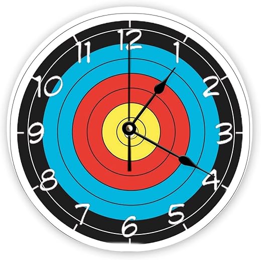 Decorative Silent No Ticking Wall Clock Archery Target Design Round Modern Wooden Clocks for Bedroom Living Room Home Office School Wall Art Decor, 15 Inches