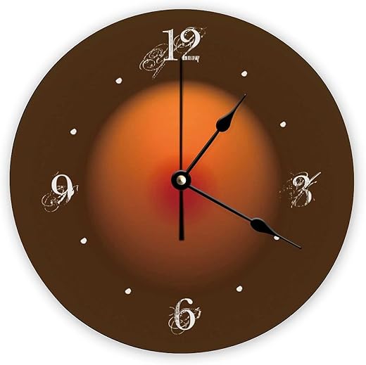 Decorative Silent No Ticking Wall Clock Burnt Orange Brown Round Modern Wooden Clocks for Bedroom Living Room Home Office School Wall Art Decor, 12 Inches