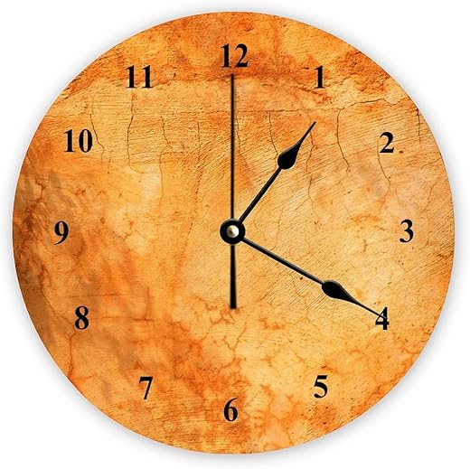 Decorative Silent No Ticking Wall Clock Italian Style Terracotta Brick Wall Round Modern Wooden Clocks for Bedroom Living Room Home Office School Wall Art Decor, 12 Inches