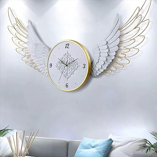 Decorative Wall Clock wiht Angel Wings Large 50inch White Wall Clocks Battery Operated Silent Non-Ticking Big Wall Clocks for Living Room Decor (Size:C)