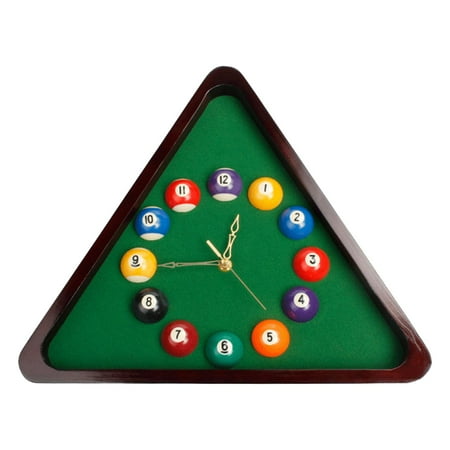 deevoka Billiards Pool Ball Triangle Wood Wall Clock Battery Operated for Cafe Lobby