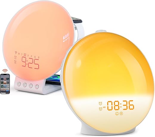 Dekala Sunrise Alarm Clock for Heavy Sleepers, Wake Up Light with Sunrise/Sunset Simulation, Dual Alarms & Natural Sounds, Snooze & Sleep Aid & Smart Sunrise Alarm Clock with Wireless Charging