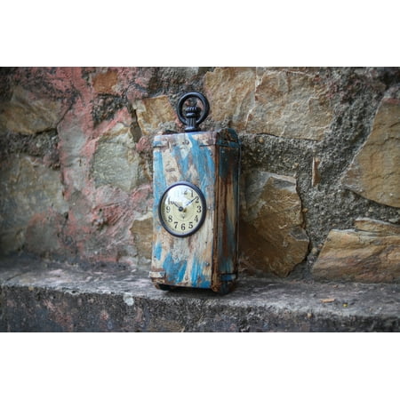 De Kulture Works Handcrafted Recycled Block Maker Vintage Wall Hanging Clock Collectible Timepieces, 15x40 CMS (LW)