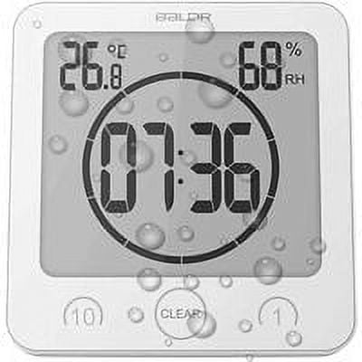 Depato LCD Digital Shower Clock, Bathroom Clock Waterproof Shower Clock Timer Temperature Humidity Wall Shower Clock Kitchen Timer (White)