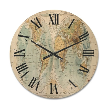 Designart 'Ancient World Map II' Rustic Wood Wall Clock