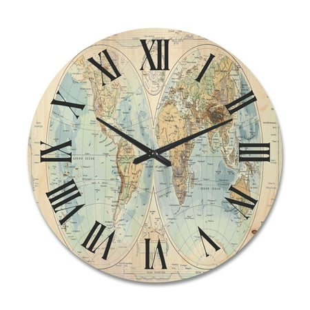 Designart 'Ancient World Map II' Rustic Wood Wall Clock