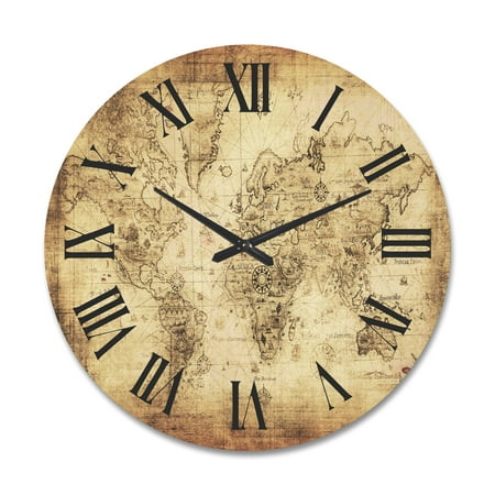 Designart 'Ancient World Map IV' Vintage Wood Wall Clock