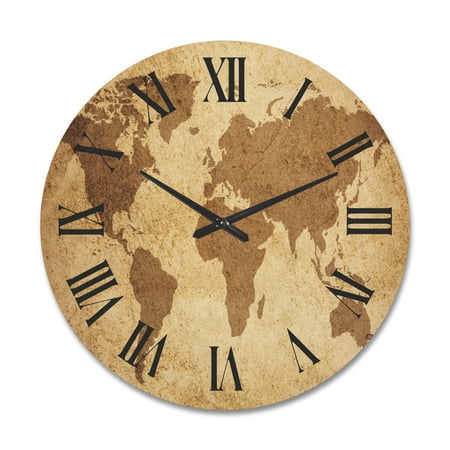 Designart 'Ancient World Map V' Vintage Wood Wall Clock