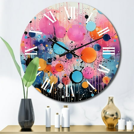 Designart Assembling Neon I Abstract Collages Oversized Wall Clock