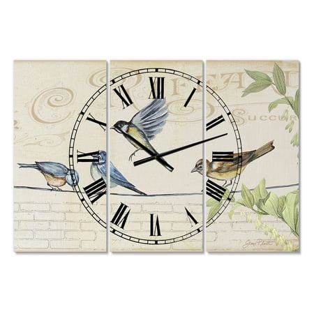 Designart 'Birds Gathered On Wire Paris I' Oversized Cottage Wall Clock