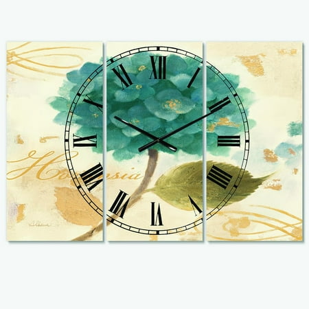 Designart 'Blue Cottage Flower Hydrangea I' Farmhouse Wall Clock