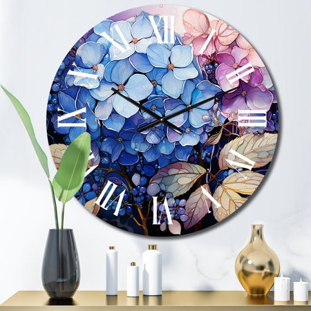 Designart Blue Pink Hydrangea Hydrangea Floral Oversized Wall Clock