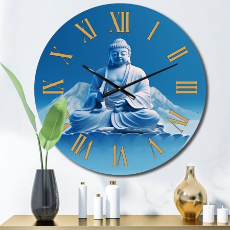 DESIGN ART Designart Blue Medicine Buddha Meditation I Buddhism Oversized Wall Clock 23 In. Wide x 23 In. High