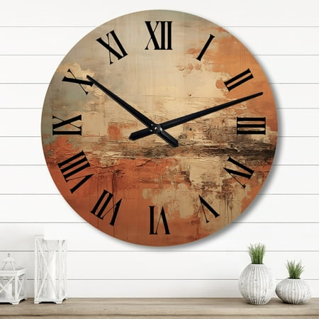 DESIGN ART Designart Copper Glow Abstract Landscape Oversized Wood Wall Clock 29 In. Wide x 29 In. High