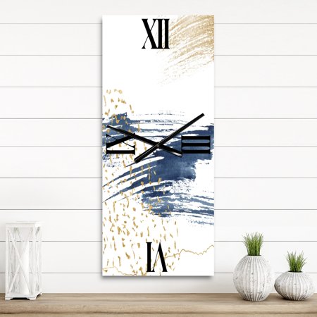 DESIGN ART Designart 'Dark Blue and Gold Abstract I' Modern Large Wall Clock 12 in. Wide x 28 in. High