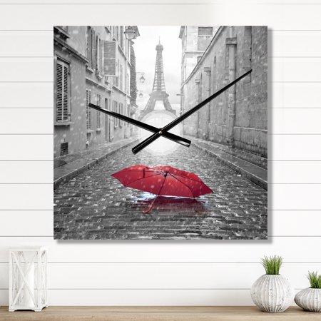 DESIGN ART Designart 'Eiffel View from Paris Street' Oversized Industrial Wall CLock 29 in. Wide x 29 in. High