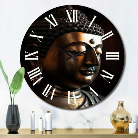 DESIGN ART Designart Golden Buddha Statue Close-up Buddhism Oversized Wall Clock 29 In. Wide x 29 In. High