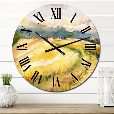 DESIGN ART Designart 'Italian Blossoming Hayfields' French Country wall clock 23 In. Wide x 23 In. High