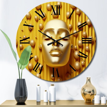 DESIGN ART Designart Minimalism Golden Sculpture Sci-Fi Woman IV Woman Sci-Fi Oversized Wall Clock 16 In. Wide x 16 In. High