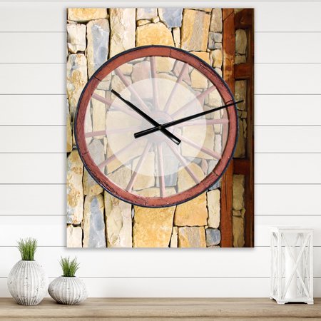 DESIGN ART Designart 'Old Wooden Country Wheel' Oversized Rustic Wall CLock 18 in. wide x 23 in. high