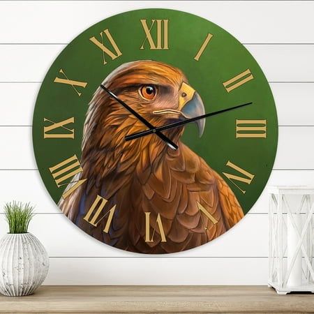 DESIGN ART Designart 'Portrait Of Harris Hawk Bird' Traditional wall clock 23 In. Wide x 23 In. High