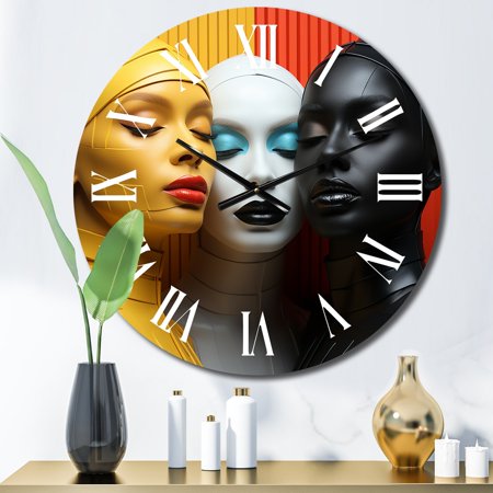 DESIGN ART Designart Three Goddesses Of Universal Unity Yoga Oversized Wall Clock 16 In. Wide x 16 In. High