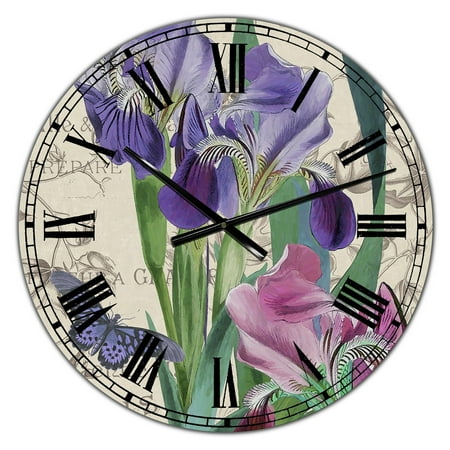 DESIGN ART Designart 'Vintage Flowers III' Oversized Cottage Wall Clock 16 in. wide x 16 in. high