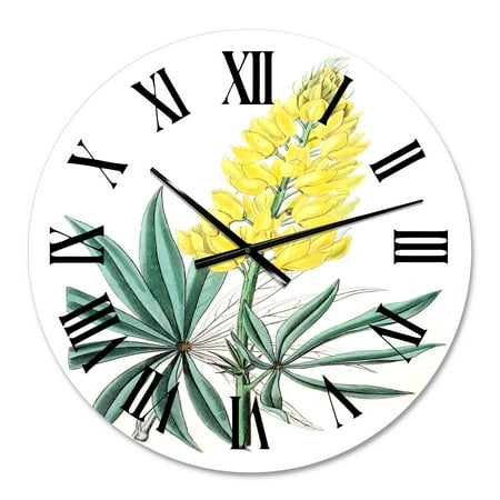 DESIGN ART Designart 'Vintage Yellow Flower I' Traditional wall clock 16 In. Wide x 16 In. High