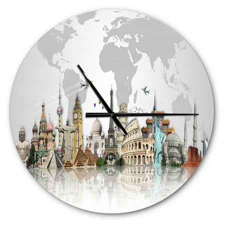 Designart 'Famous Monuments Across World ' Modern wall clock