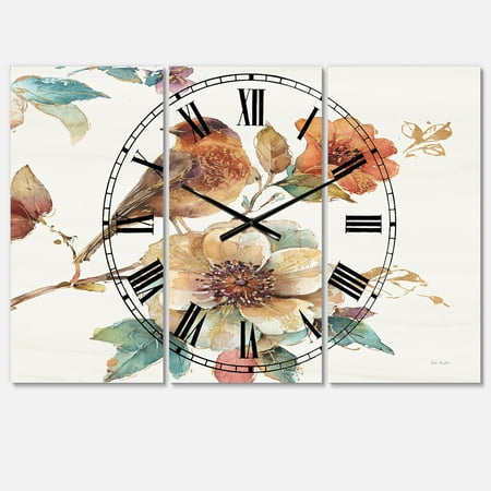 Designart 'Farmhouse Bird on Flower Branch' Farmhouse Wall Clock