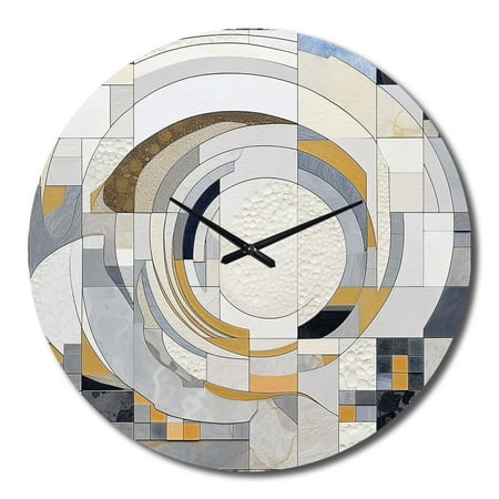 Designart Mosaic in Grey and Yellow III Abstract Shapes Oversized Wall Clock