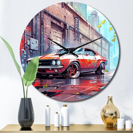 Designart Muscle Car with Graffiti II Muscle Car Oversized Wall Clock