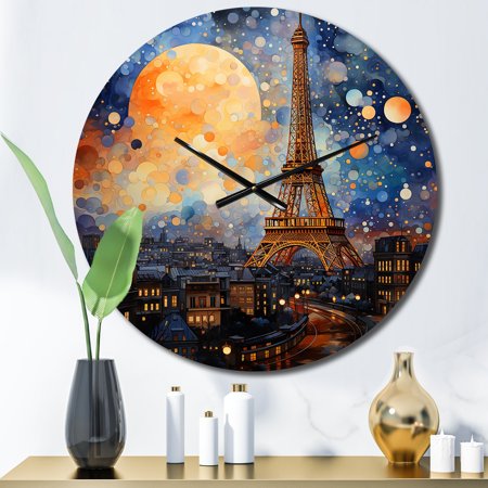 Designart Of Lights Paris City art painting V Architecture Oversized Wall Clock