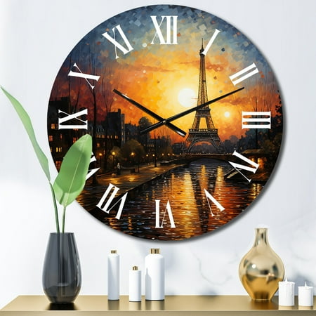 Designart Paris Golden Sunset French Architecture Oversized Wall Clock