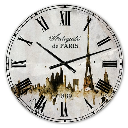 Designart 'Paris with Eiffel Silhouette' French Country wall clock