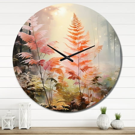 Designart Peach Ferns love expression Floral Oversized Wall Clock