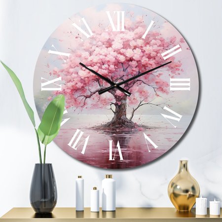 Designart Pink Cherry Blossom love expression III Floral Oversized Wall Clock