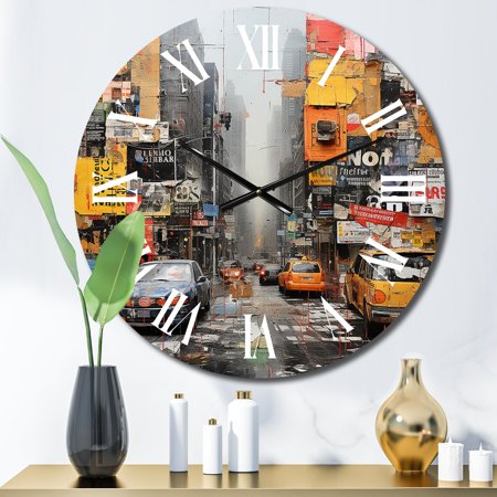 Designart Urban composition I Abstract Collages Oversized Wall Clock