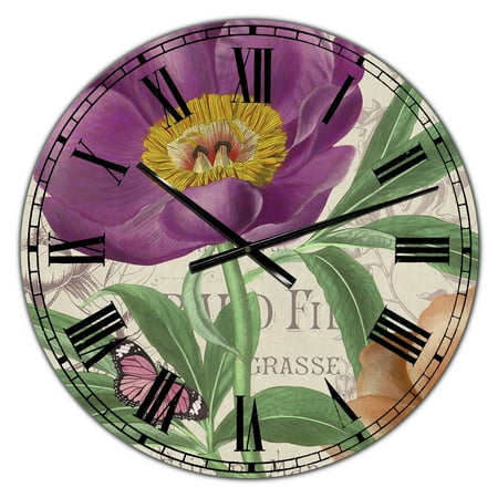 Designart 'Vintage Flowers IV' Large Cottage Wall Clock