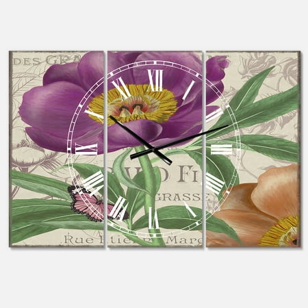 Designart 'Vintage Flowers IV' Large Cottage Wall Clock