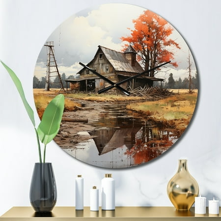 Designart Wise and Weathered Barns I Countryside Oversized Wall Clock