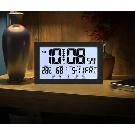 Designice Digital Wall Clock with 7.9 Extra large display Calendar Alarm Clock with date and Week,temperature,USB charger and 2 alarm clocks for Office,living room,bedroom,LED Desk clock for seniors