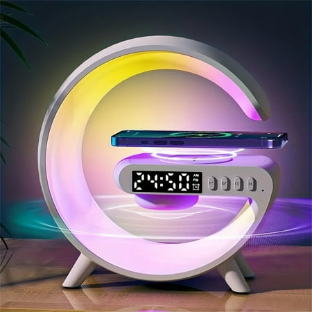 Designice Wireless BT Speakers With Wireless Fast Charging, Rhythm RGB Light, Bar Smart Light, Sunrise Alarm Clock, Wake Up Light For Bedrooms, Dimmable Table Lamp