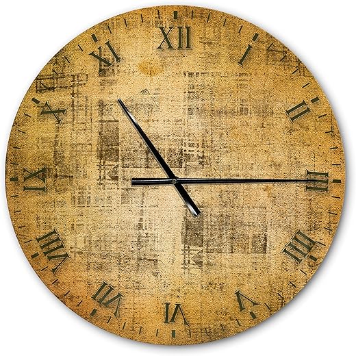 DesignQ Antique face on Parchment Country Rustic Oversized Wall Clock for Home Bedroom Bathroom Office Living Room Decoration, Bronze, 36x36