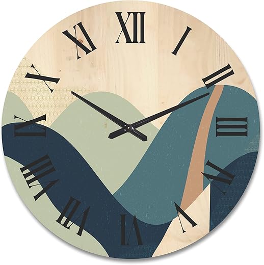 DesignQ 'Landscape with Hills Abstract Geometric Art' Modern Wood Wall Clock Large Decorative Abstract & Fractals Wall Clock Oversized Wood Clocks for Living Room Décor